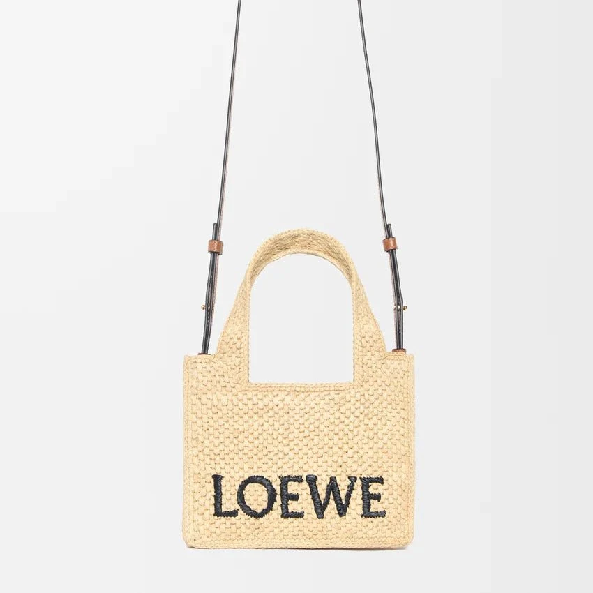 Loewe Mini Loewe Font Tote In Raffia For Women - Image 4