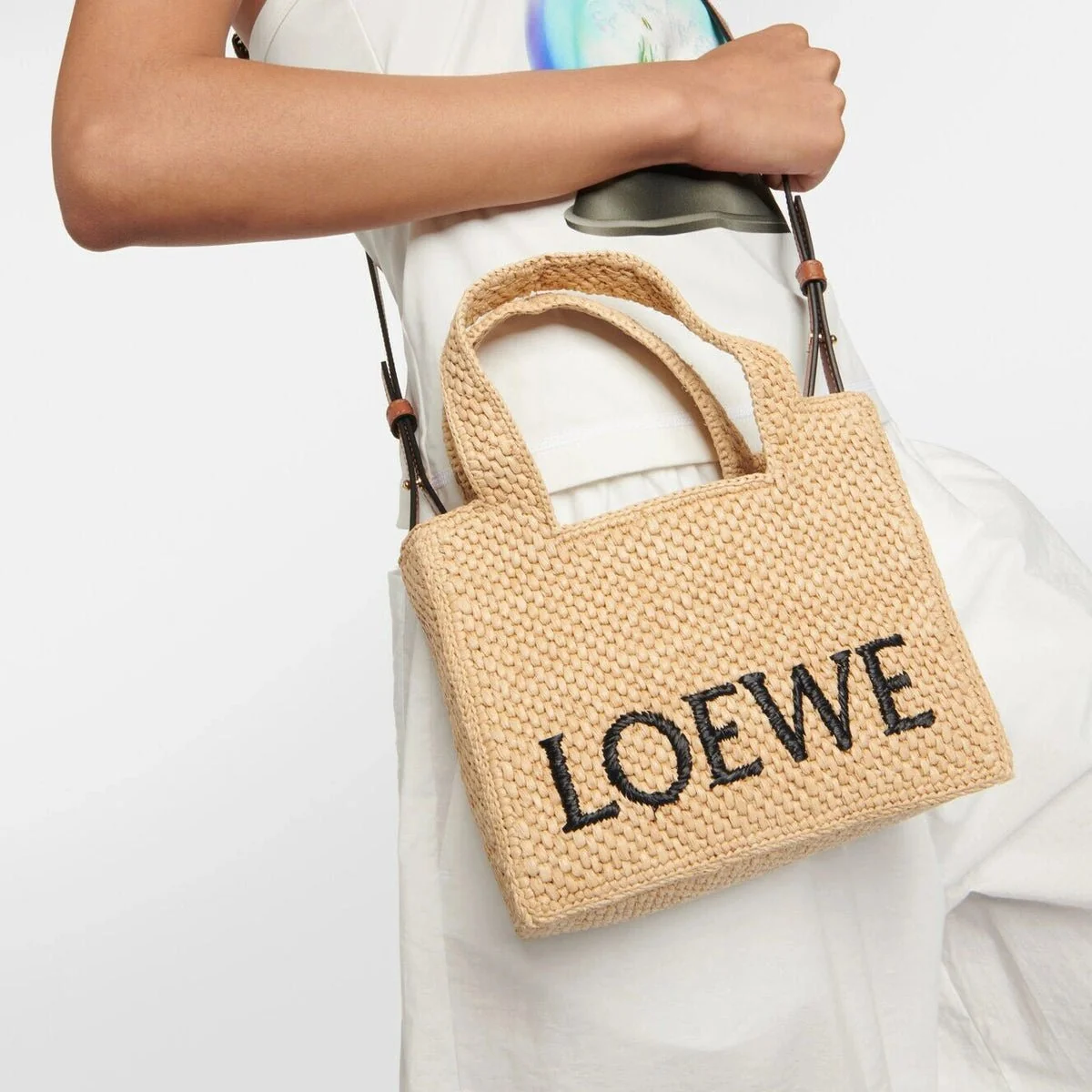 Loewe Mini Loewe Font Tote In Raffia For Women - Image 7