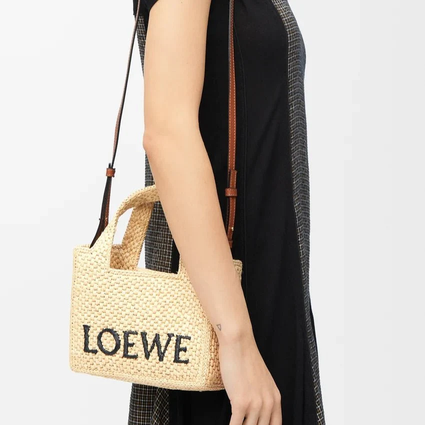 Loewe Mini Loewe Font Tote In Raffia For Women - Image 8