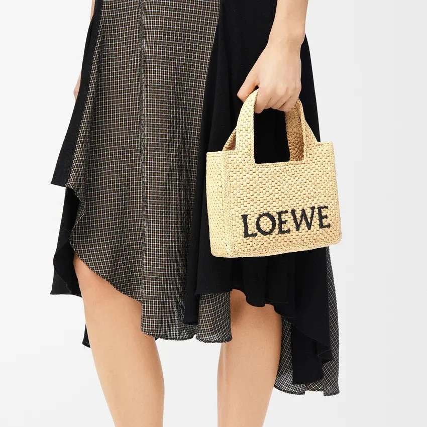 Loewe Mini Loewe Font Tote In Raffia For Women - Image 9