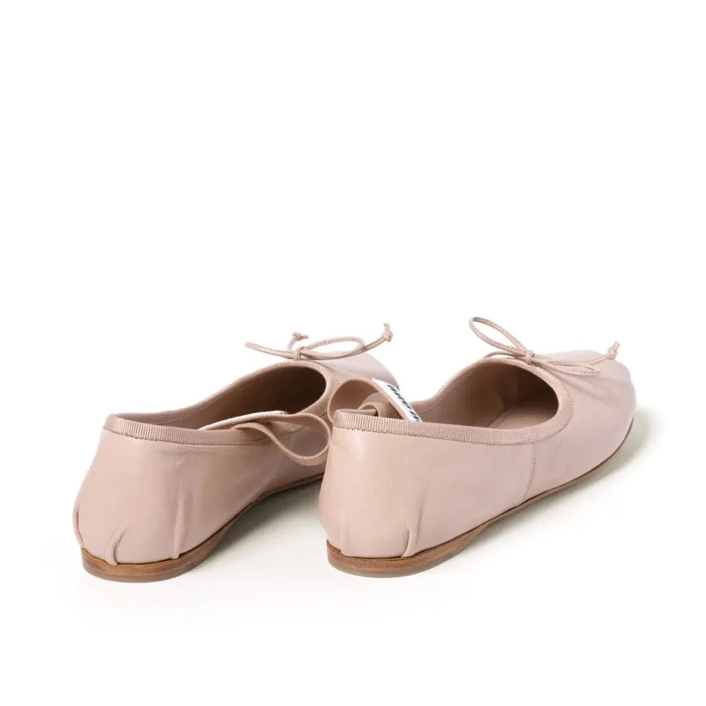 Miu Miu Logo Leather Ballet Flats In Beige - Image 2