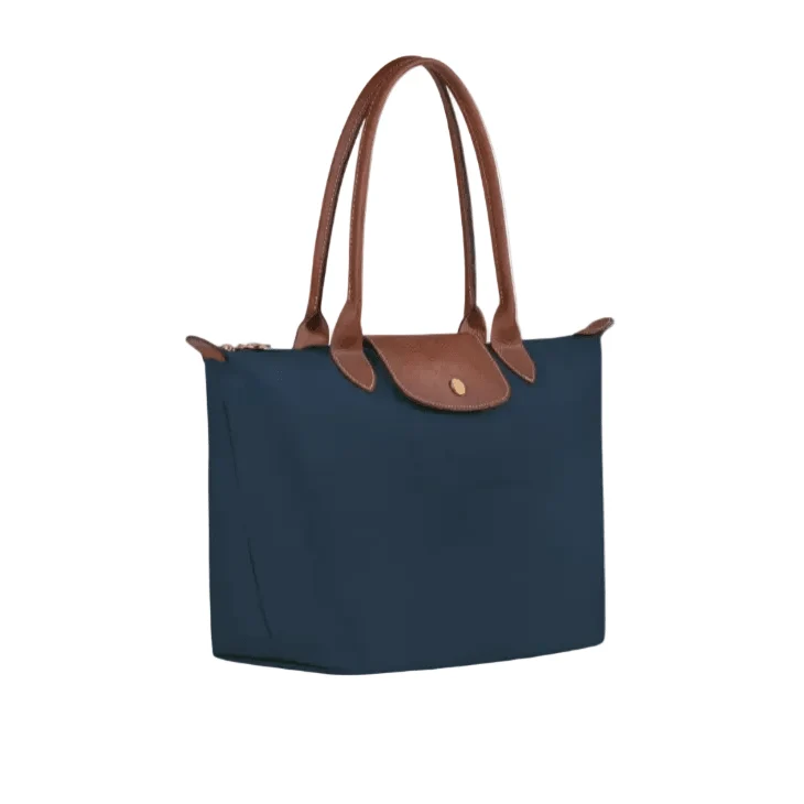 Longchamp Blue Foldable Tote Bag with Brown Leather Handles - Image 2