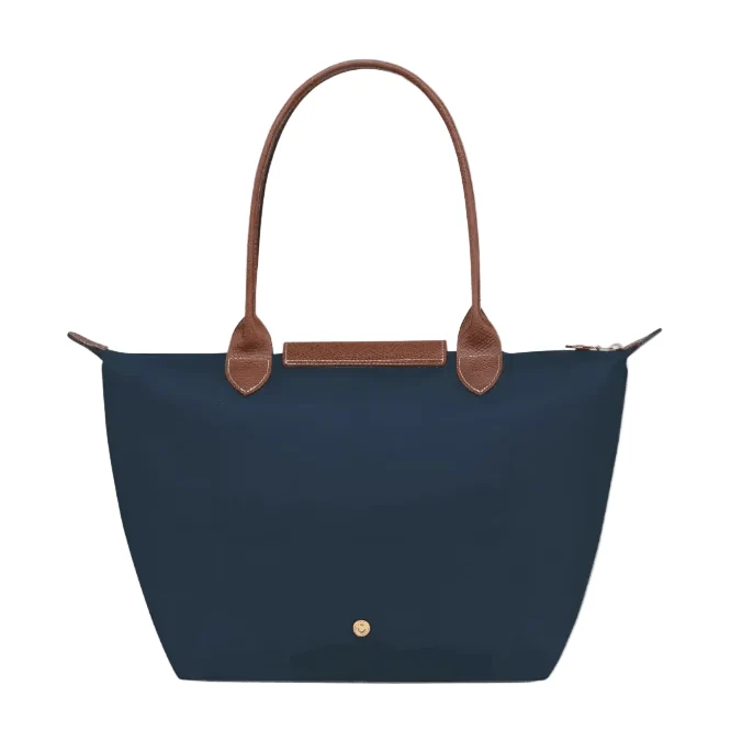 Longchamp Blue Foldable Tote Bag with Brown Leather Handles - Image 4