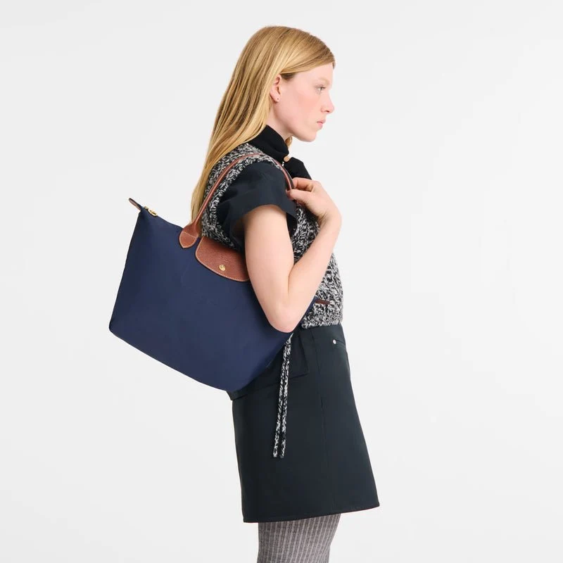 Longchamp Le Pliage Medium Shoulder Bag Blue And Brown - Image 2