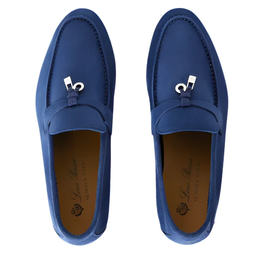 Loro Piana Summer Charms Walk Suede Dark Blue Loafers - Image 2