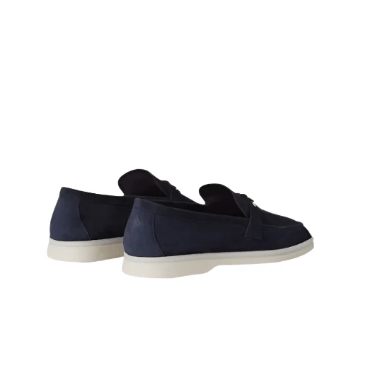 Loro Piana Summer Charms Walk Suede Dark Blue Loafers - Image 2