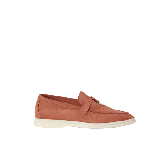 Loro Piana Summer Charms Walk Suede Dusty Orange Loafers - Image 2