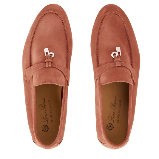 Loro Piana Summer Charms Walk Suede Dusty Orange Loafers - Image 3