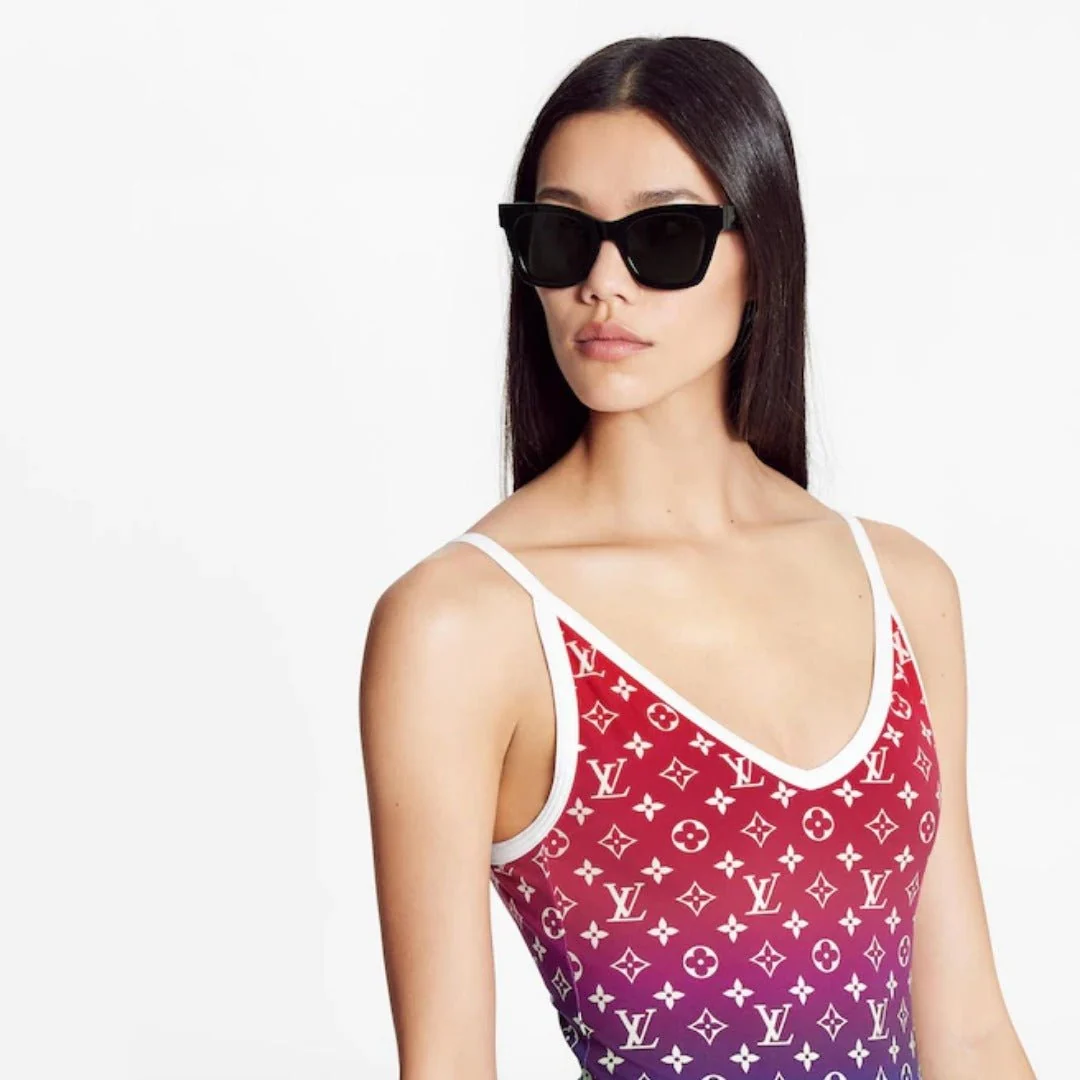 Louis Vuitton Monogram Gradient Cut-Out One-Piece Swimsuit Red - Blue - Image 3