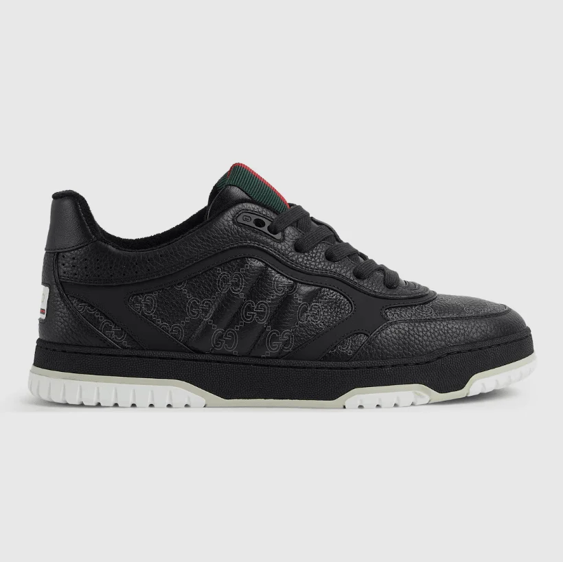 Gucci Men's  Re-Web Trainers In Black GG Leather‏
