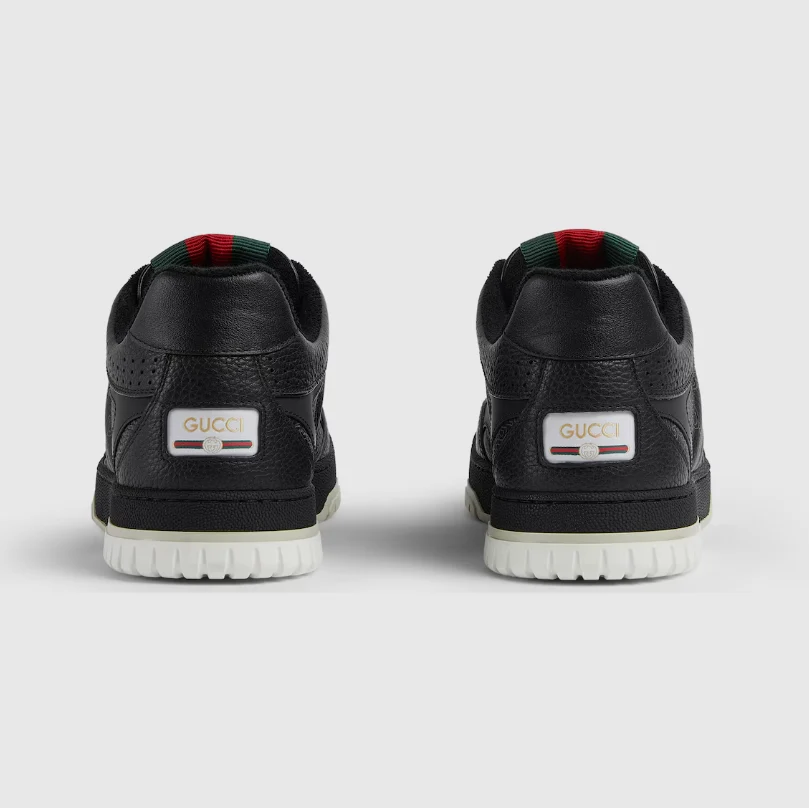 Gucci Men's  Re-Web Trainers In Black GG Leather‏ - Image 5