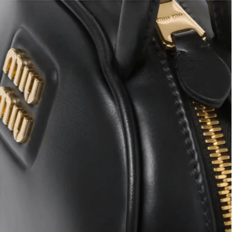 Miu Miu Leather Top-Handle Bag With Metal Lettering Logo And Gold-Tone Hardware Black - Image 3
