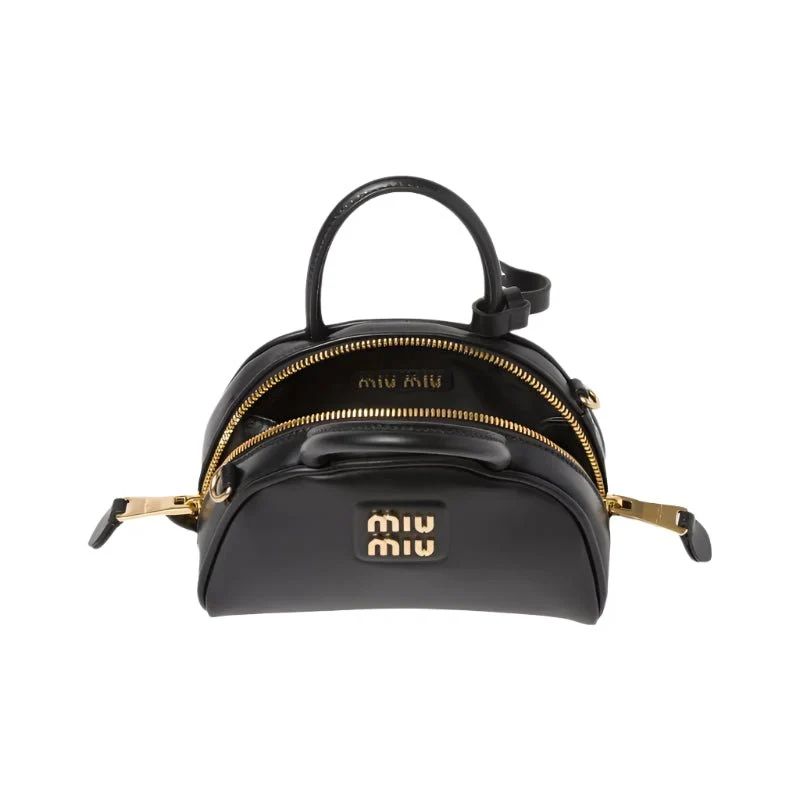 Miu Miu Leather Top-Handle Bag With Metal Lettering Logo And Gold-Tone Hardware Black - Image 4