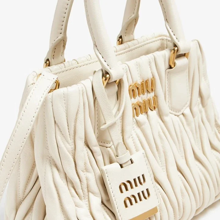 Miu Miu Matelassé Leather Mini Handbag – Off White - Image 3