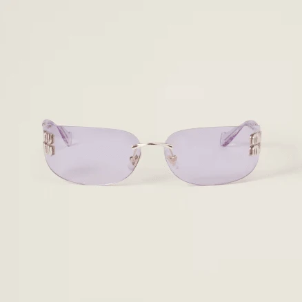 Miu Miu Rimless Sunglasses with Gold Logo Temples - Purple