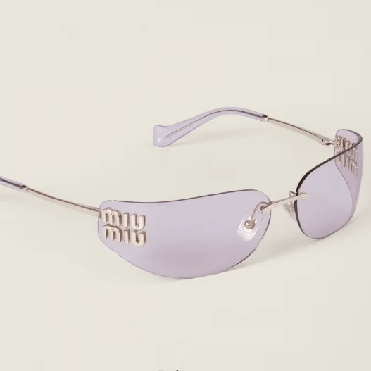 Miu Miu Rimless Sunglasses with Gold Logo Temples - Purple - Image 2