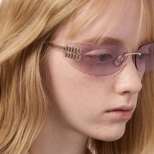 Miu Miu Rimless Sunglasses with Gold Logo Temples - Purple - Image 5