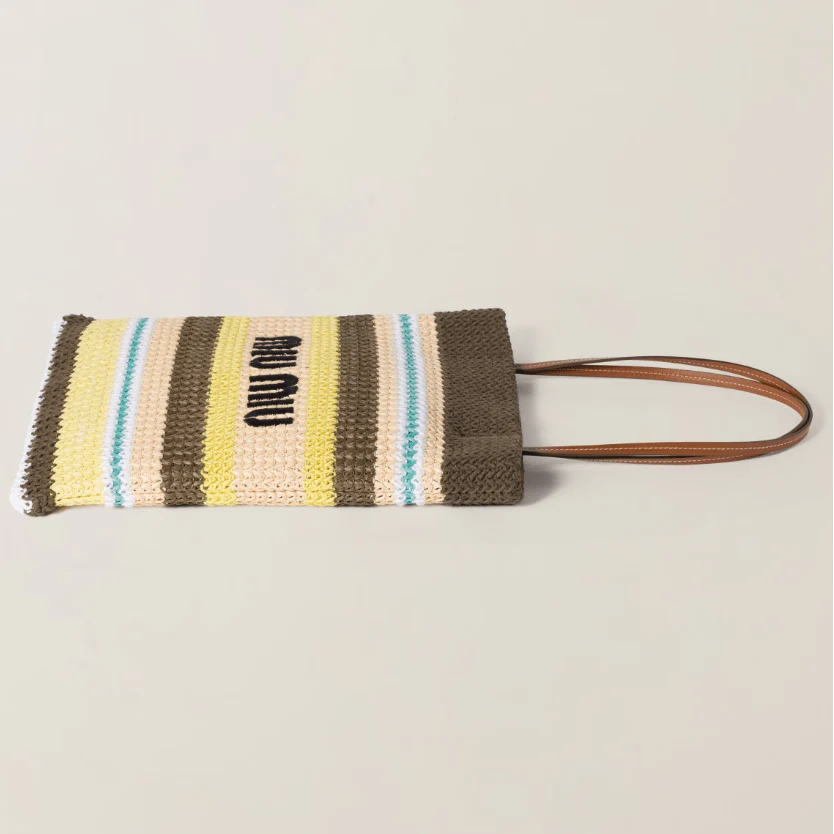 Miu Miu Striped Crochet Tote Bag – Grey - Image 3