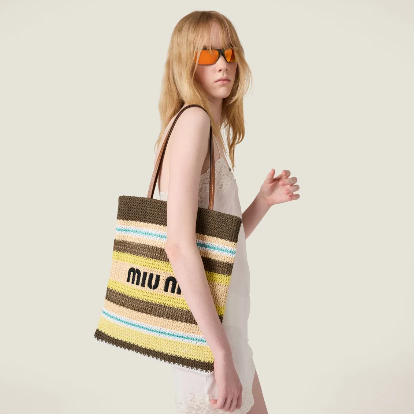 Miu Miu Striped Crochet Tote Bag – Grey - Image 5