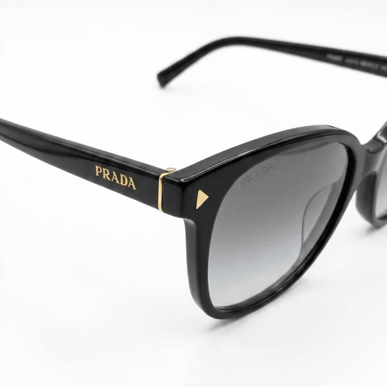 Prada Acetate Square Sunglasses In Black With Gold Logo Details - Image 3