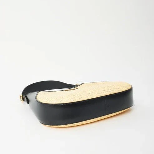 Prada Beige Raffia & Black Leather Small Cleo Bag - Image 3