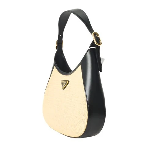 Prada Beige Raffia & Black Leather Small Cleo Bag - Image 4