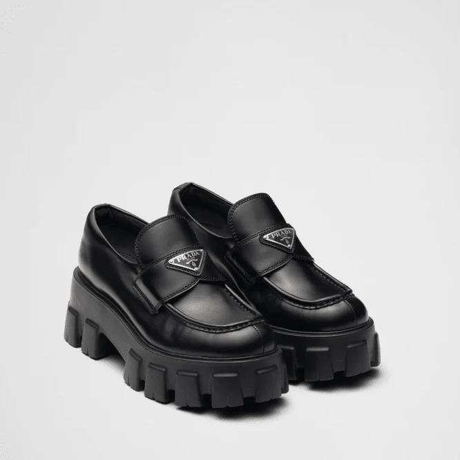 Prada Brushed Leather Monolith Loafers