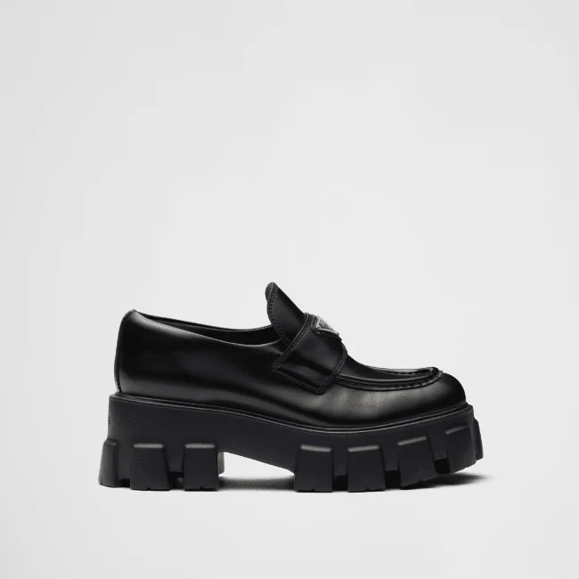 Prada Brushed Leather Monolith Loafers - Image 2