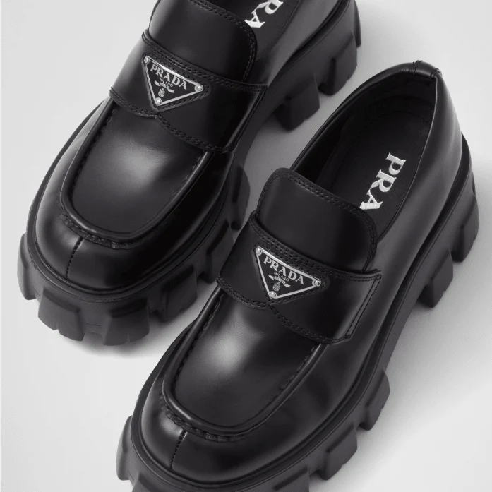 Prada Brushed Leather Monolith Loafers - Image 6