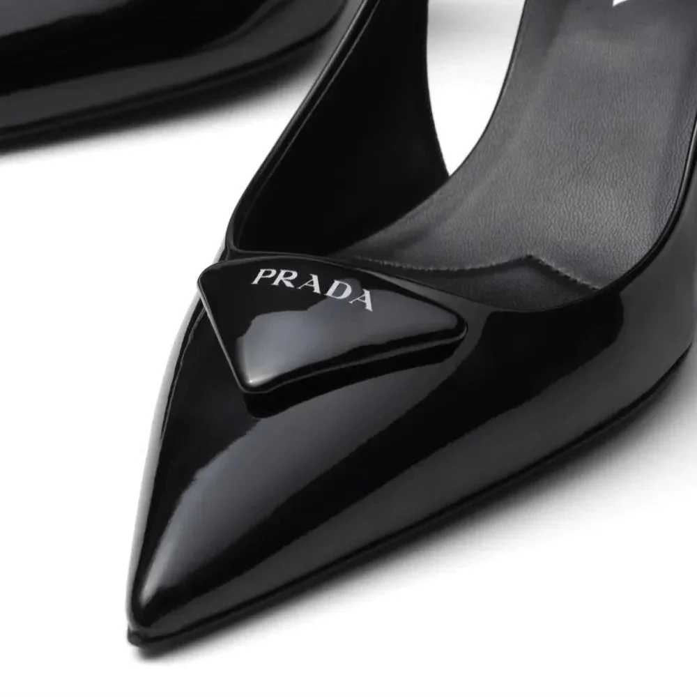 Prada Leather Slingback Pumps Black Heels - Image 5