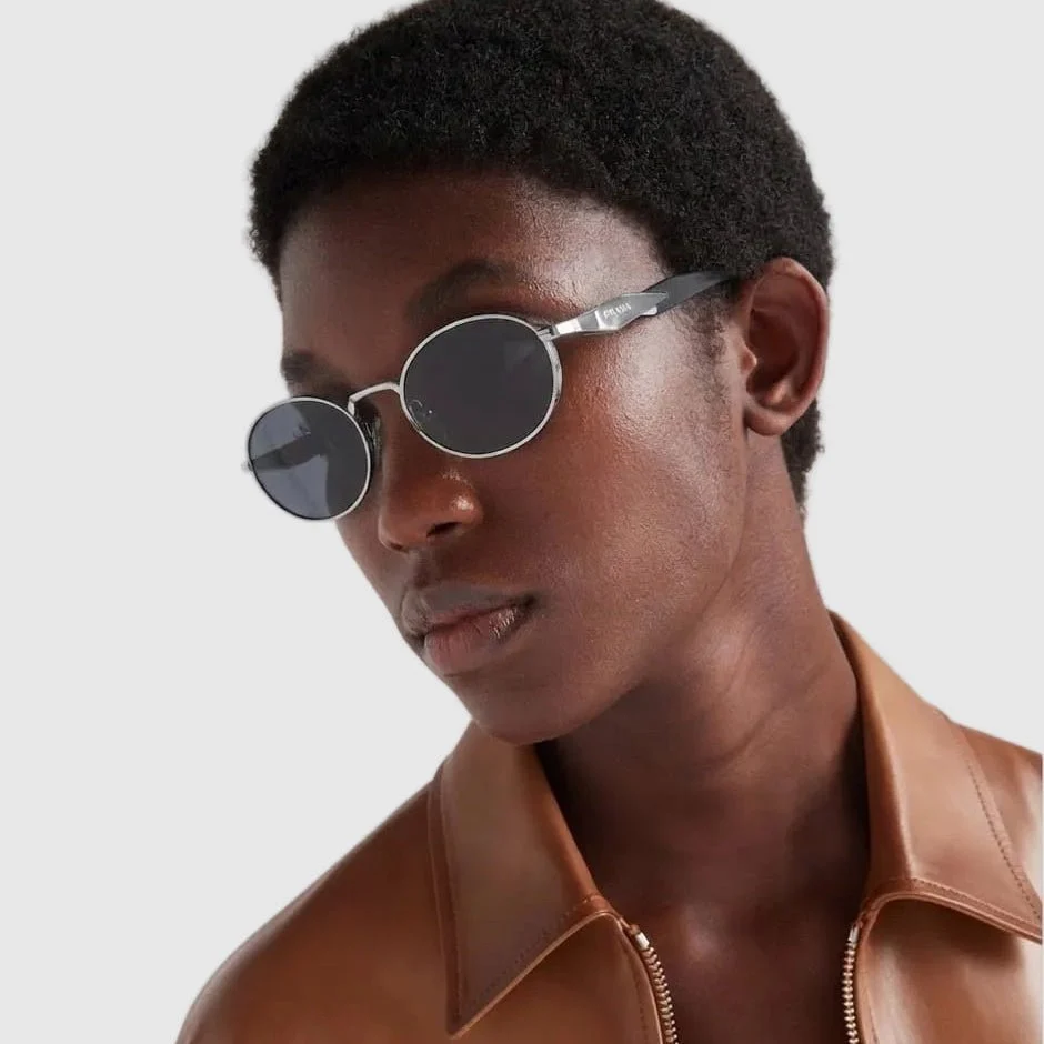 Prada Metal Oval Sunglasses Sliver - Image 3