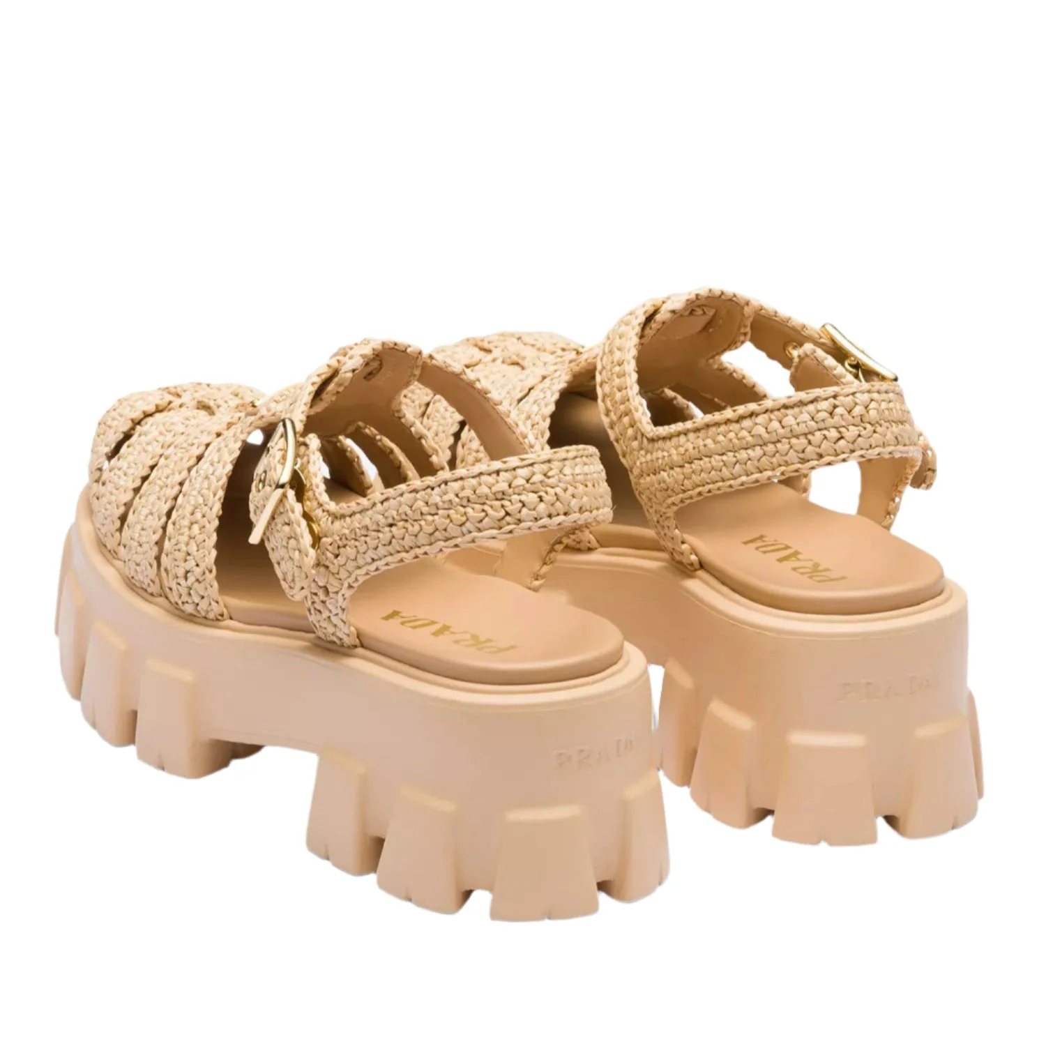Prada Monolith Logo-Plaque Chunky-Sole Caged Crochet Sandals - Image 3