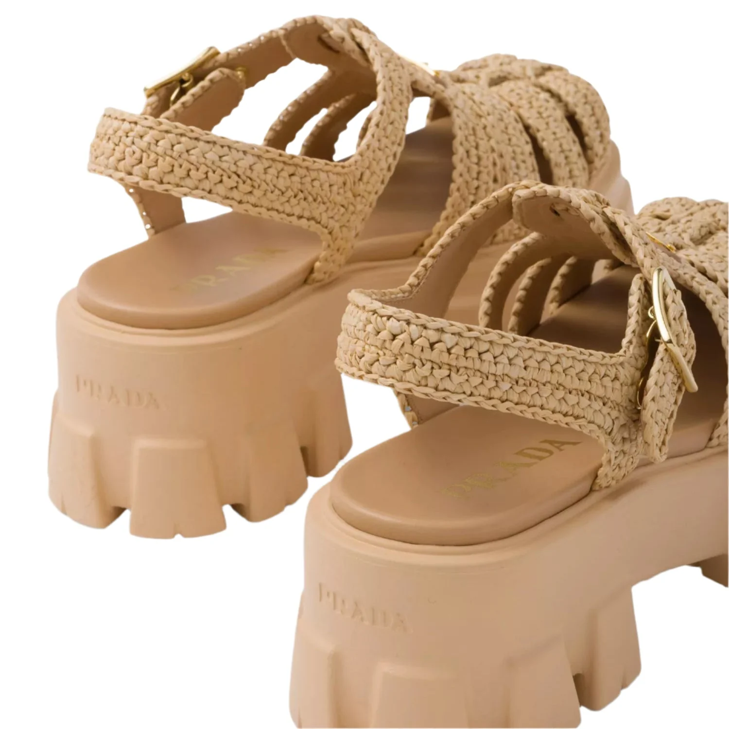 Prada Monolith Logo-Plaque Chunky-Sole Caged Crochet Sandals - Image 4