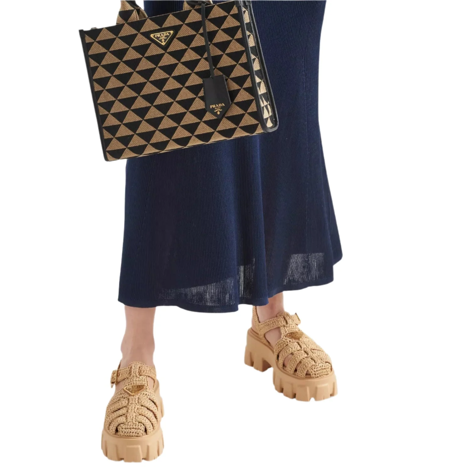 Prada Monolith Logo-Plaque Chunky-Sole Caged Crochet Sandals - Image 5