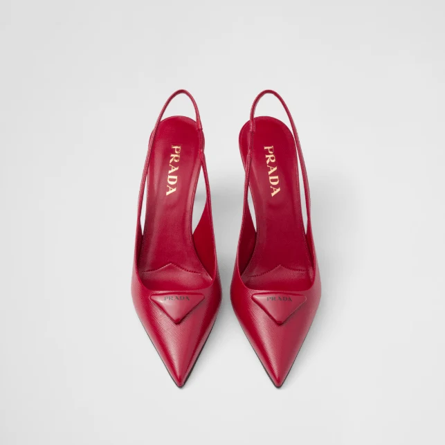 Prada Saffiano Patent Leather Slingback Pumps Cherry Red 75mm - Image 2