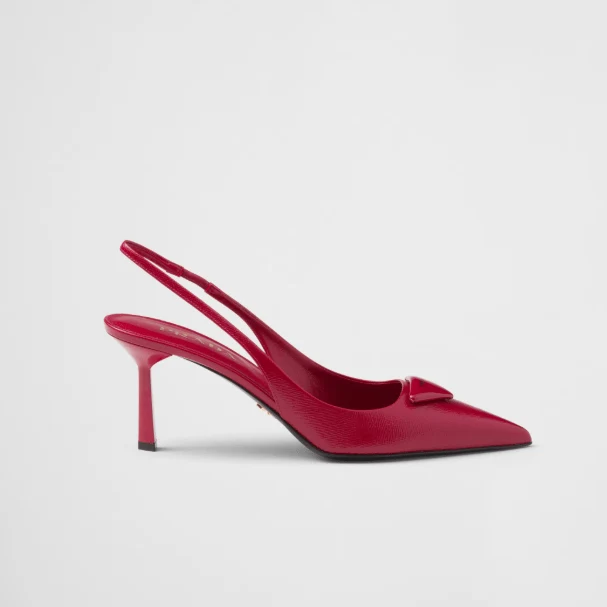 Prada Saffiano Patent Leather Slingback Pumps Cherry Red 75mm - Image 4