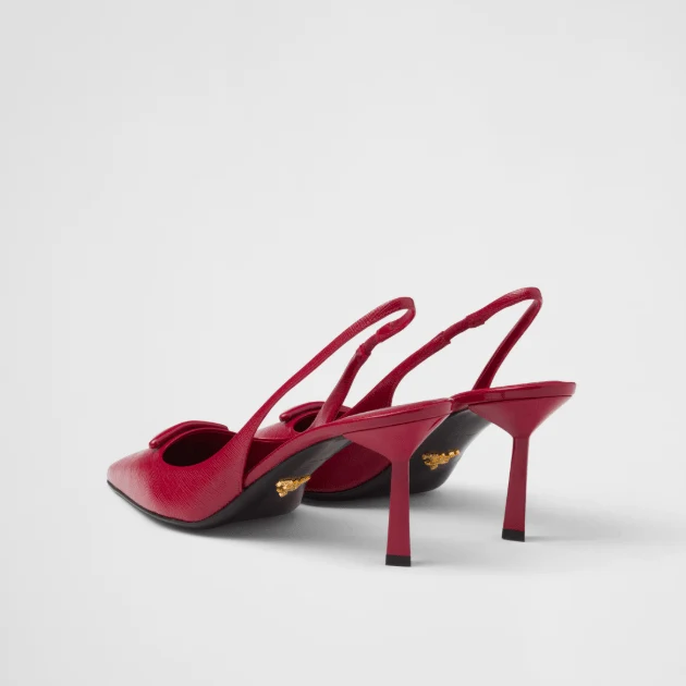 Prada Saffiano Patent Leather Slingback Pumps Cherry Red 75mm - Image 5