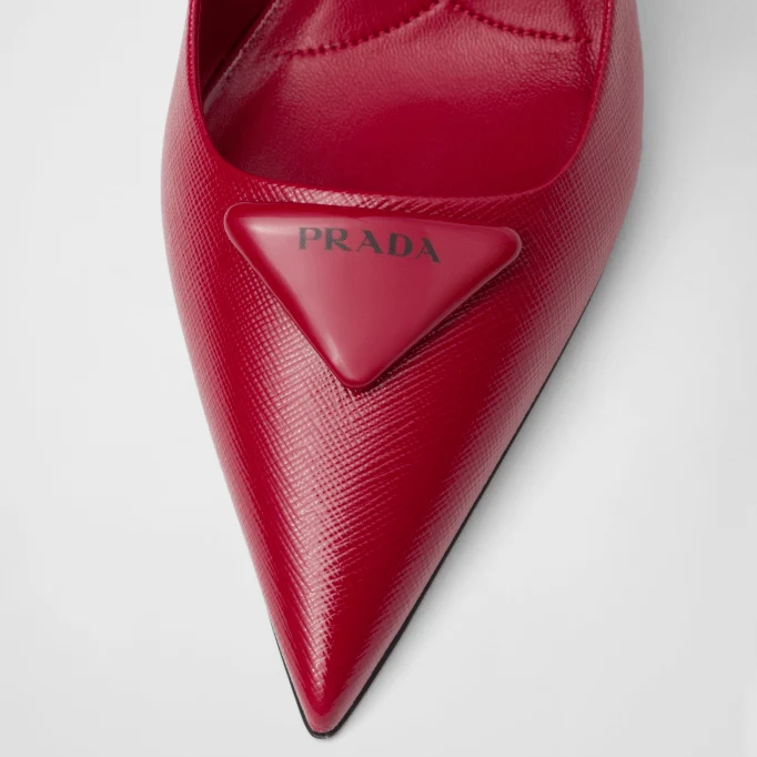 Prada Saffiano Patent Leather Slingback Pumps Cherry Red 75mm - Image 6