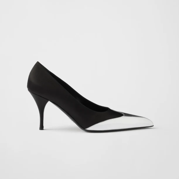 Prada Satin & Metallic Leather Pumps – Black Designer Heels - Image 2