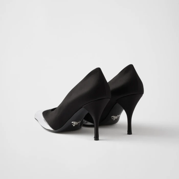 Prada Satin & Metallic Leather Pumps – Black Designer Heels - Image 3