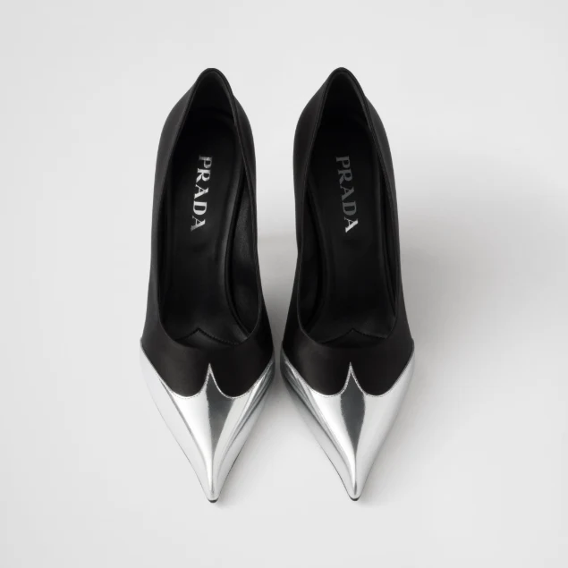 Prada Satin & Metallic Leather Pumps – Black Designer Heels - Image 4