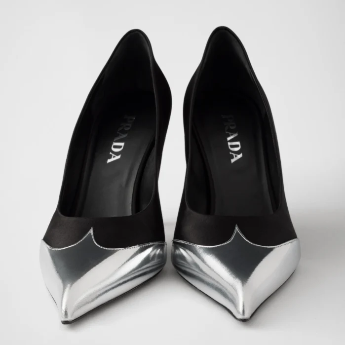 Prada Satin & Metallic Leather Pumps – Black Designer Heels - Image 6