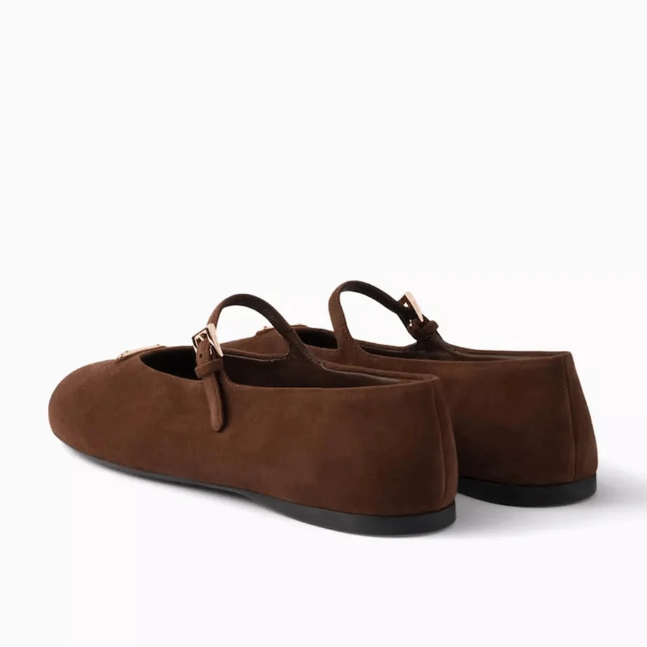 Prada Suede Ballerinas For Women - Brown - Image 3