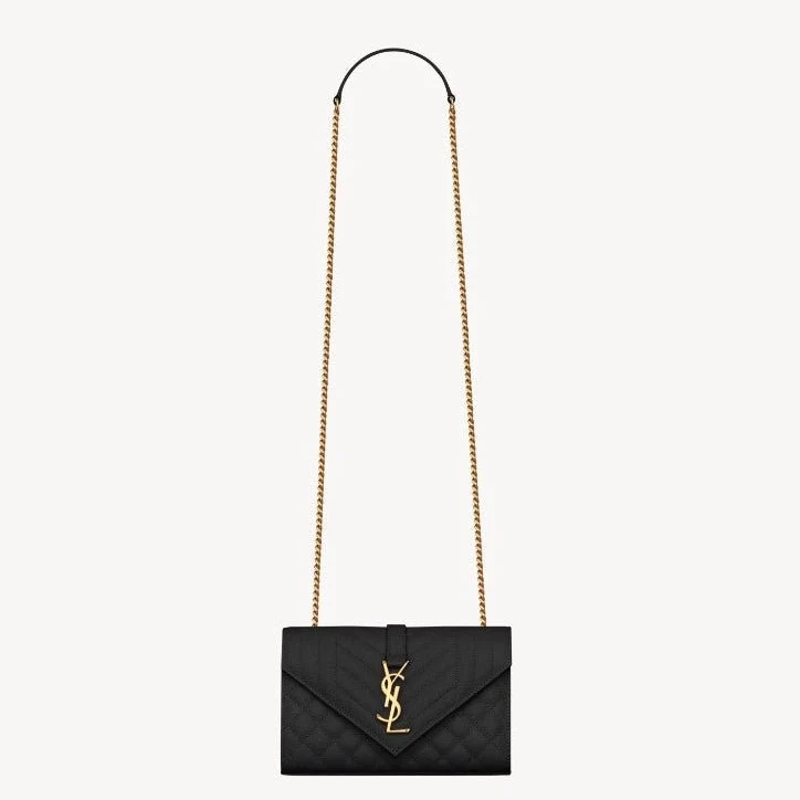 Saint Laurent Envelope Small Quilted Grain De Poudre Embossed Leather Bag Black