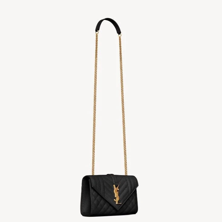 Saint Laurent Envelope Small Quilted Grain De Poudre Embossed Leather Bag Black - Image 2