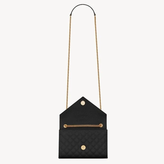 Saint Laurent Envelope Small Quilted Grain De Poudre Embossed Leather Bag Black - Image 3