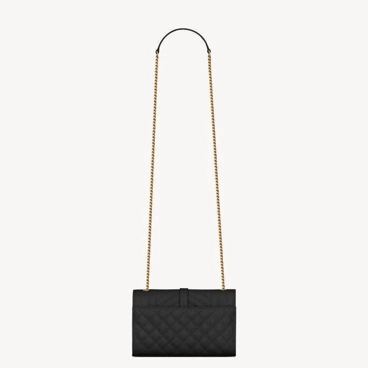 Saint Laurent Envelope Small Quilted Grain De Poudre Embossed Leather Bag Black - Image 4