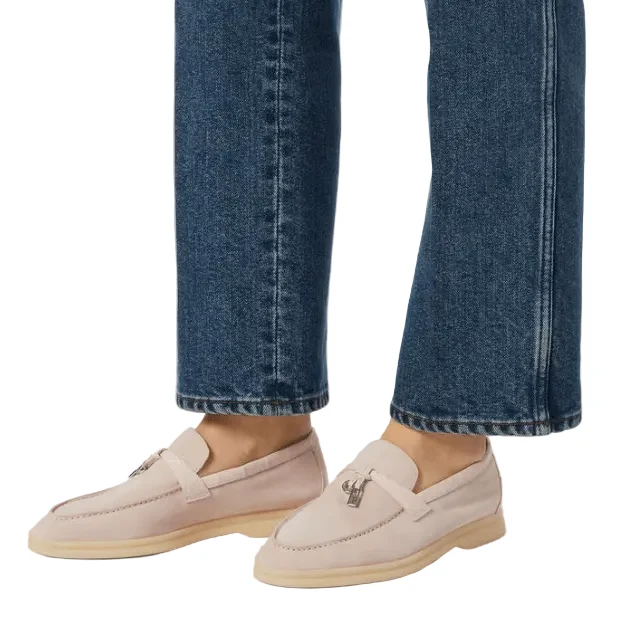 Loro Piana Summer Charms Walk Whisper Pink Loafer Suede - Image 2