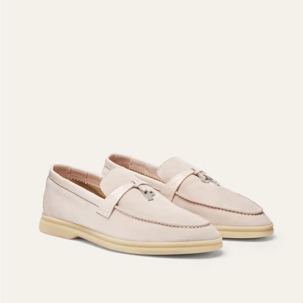 Loro Piana Summer Charms Walk Whisper Pink Loafer Suede - Image 4