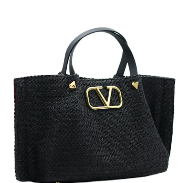 Valentino Garavani Medium Straw Summer Tote Natural Shopper Black - Image 2